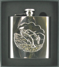 4oz Polished Steel Flask with Golfing Scene