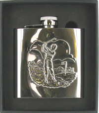 4oz Polished Steel Flask with Fishing Scene