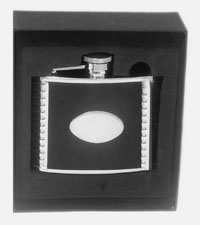 4oz Black Leather Pocket Flask - Ribbed sides and captiva top