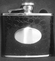 4oz Black Leather Spirit Flask - Crocodile skin pattern with captiva top