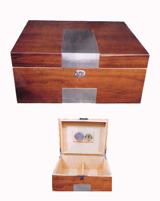 Walnut Gloss/Stainless Steel Cigar Humidor with 50 Cigar Capacity