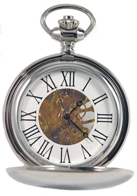 Full Hunter Pocket Watch in Polished Silver - Skeleton