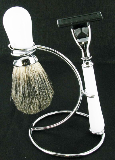 Whie Mach 3 Razor, Badger Brush and Stand