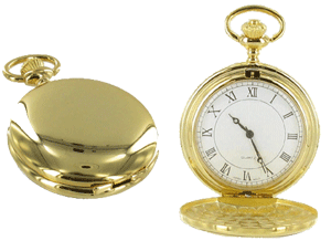 Full Hunter Pocket Watch Gold Finish - White Dial with Roman numerals